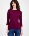 Style & Co Women's Pima Cotton 3/4-sleeve Boat-neck Top, Regular & Petite, Created For Macy's In Purple
