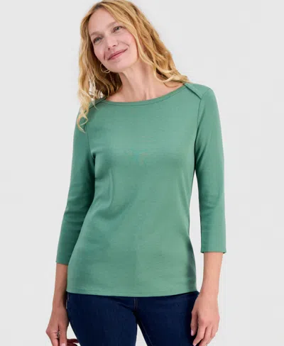 Style & Co Women's Petite Pima Cotton 3/4-sleeve Boat-neck Top, Created For Macy's In Multi