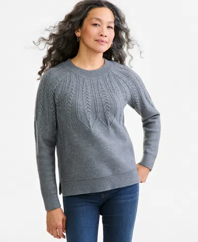 Style & Co Women's Petite Relaxed-fit Parachute Cable Crew Sweater, Macy's Exclusive In Gray