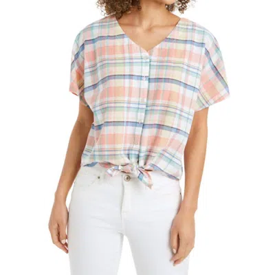 Style & Co Women's Petite Tie Front Blouse In Madras Plaid In Multi