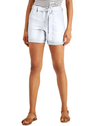 Style & Co Women's Petite Utility Shorts In Bright White In Blue