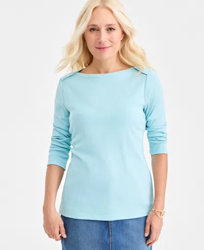 Style & Co Women's Pima Cotton 3/4-sleeve Boat-neck Top, Created For Macy's In Blue