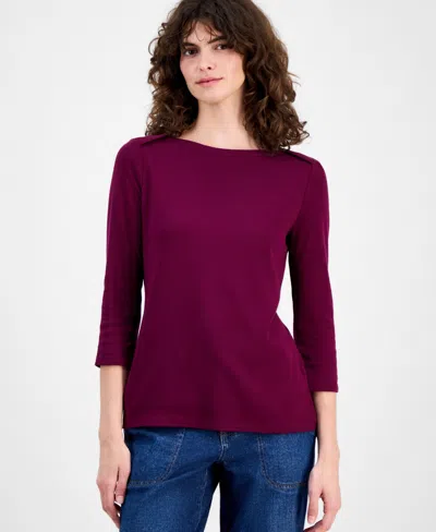 Style & Co Women's Pima Cotton 3/4-sleeve Boat-neck Top, Created For Macy's In Burgundy