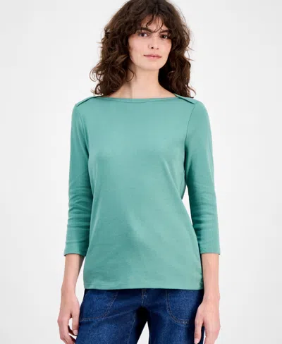 Style & Co Women's Pima Cotton 3/4-sleeve Boat-neck Top, Created For Macy's In Green