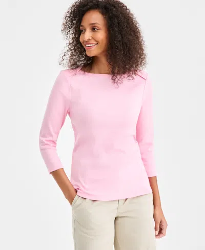 Style & Co Women's Pima Cotton 3/4-sleeve Boat-neck Top, Created For Macy's In Pink