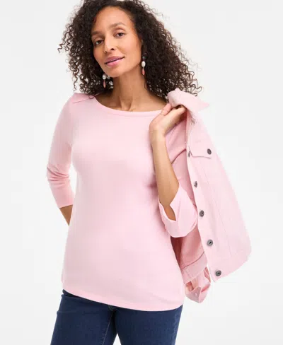 Style & Co Women's Pima Cotton 3/4-sleeve Boat-neck Top, Regular & Petite, Created For Macy's In Pink
