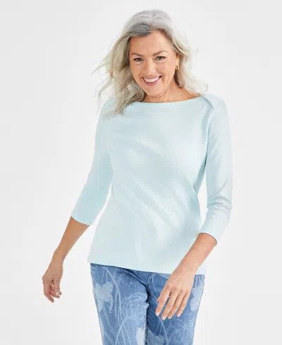 Style & Co Women's Pima Cotton 3/4-sleeve Boat-neck Top, Regular & Petite, Created For Macy's