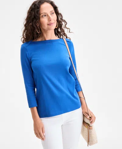 Style & Co Women's Pima Cotton 3/4-sleeve Boat-neck Top, Regular & Petite, Created For Macy's