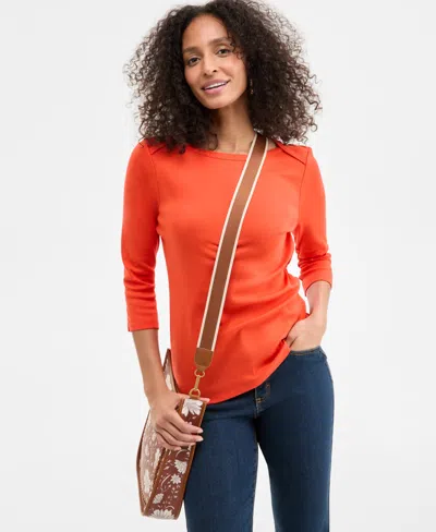Style & Co Women's Pima Cotton 3/4-sleeve Boat-neck Top, Regular & Petite, Created For Macy's In Orange