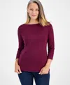 Style & Co Women's Pima Cotton 3/4-sleeve Boat-neck Top, Regular & Petite, Created For Macy's In Berried Treasur