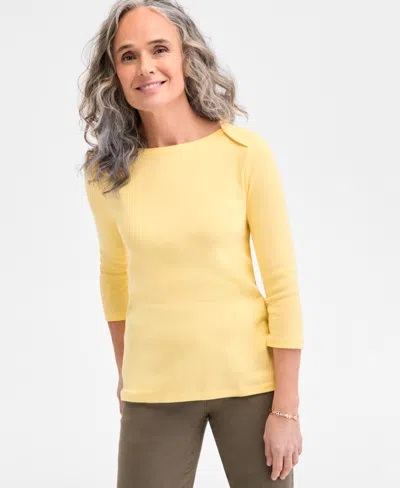 Style & Co Women's Pima Cotton 3/4-sleeve Boat-neck Top, Regular & Petite, Created For Macy's In Calm Daffo