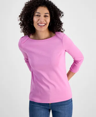 Style & Co Women's Pima Cotton 3/4-sleeve Boat-neck Top, Regular & Petite, Created For Macy's In Sugar Plum