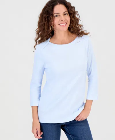 Style & Co Women's Pima Cotton 3/4-sleeve Boat-neck Top, Created For Macy's In Blue