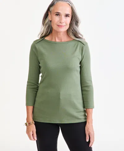 Style & Co Women's Pima Cotton 3/4-sleeve Boat-neck Top, Created For Macy's In Green