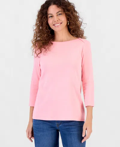Style & Co Women's Pima Cotton 3/4-sleeve Boat-neck Top, Created For Macy's In Pink