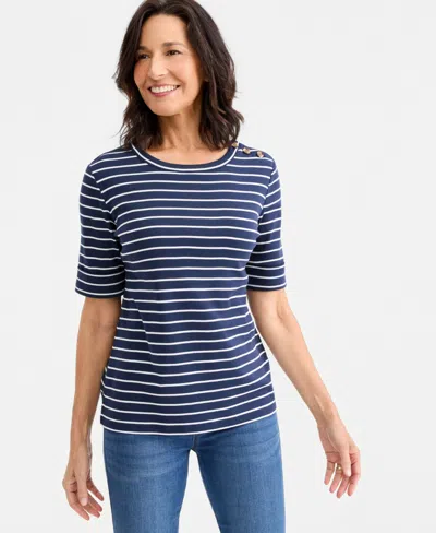 Style & Co Style Co Womens Pima Cotton Boat Neck Elbow Sleeve Top Macys Exclusive In Multi