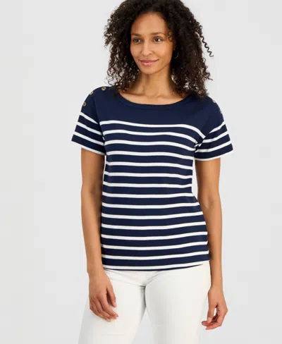 Style & Co Women's Pima Cotton Button-shoulder Top, Exclusively At Macy's In Blue
