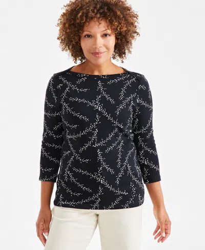 Style & Co Women's Printed Pima Cotton 3/4-sleeve Top, Created For Macy's In Dotted Black