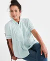 STYLE & CO WOMEN'S PINTUCK SHORT-SLEEVE BUTTON-FRONT SHIRT, CREATED FOR MACY'S