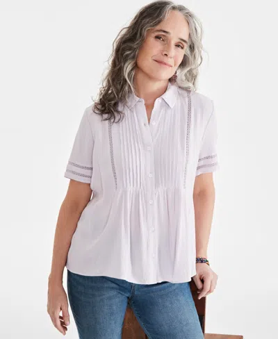 Style & Co Women's Pintuck Short-sleeve Button-front Shirt, Created For Macy's In Lavender Fog