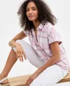 Style & Co Women's Plaid Cotton Gauze Camp Shirt, Exclusively At Macy's In Plaid Pink