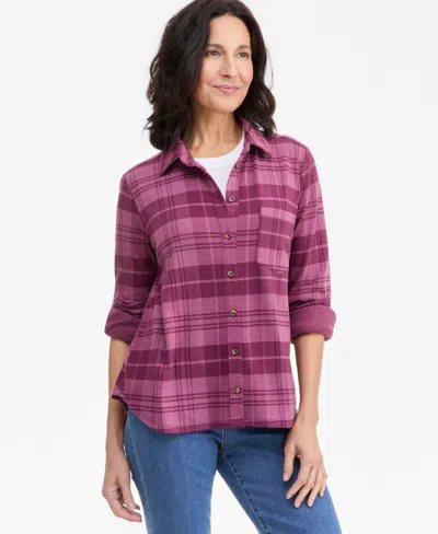 Style & Co Women's Plaid Flannel Knit Shirt, Macy's Exclusive In Pink