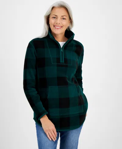 Style & Co Plus Size Check-print Quarter-zip Sweatshirt, Created For Macy's In Merrygreen