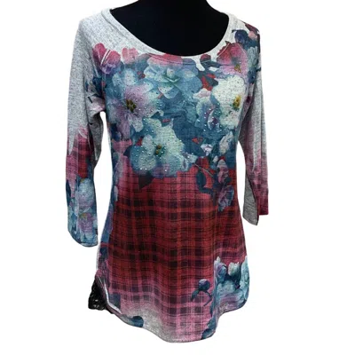 Style & Co Women's Plaid Floral Lace Back Blouse