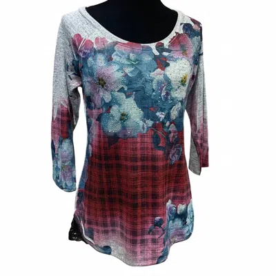 Style & Co Women's Plaid Floral Lace Back Blouse In Hot Pink Multi