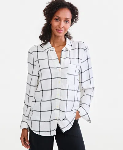 Style & Co Women's Plaid Perfect Shirt, Macy's Exclusive In White
