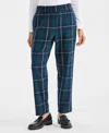 Style & Co Women's Plaid Pull-on Ankle Pants, Macy's Exclusive In Blue