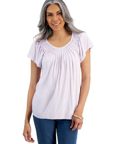 Style & Co Women's Pleated-neck Short-sleeve Top, Regular & Petite, Created For Macy's In Lavender Fog