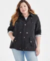 Style & Co Women's Plus Size Hooded Anorak, Created For Macy's In Deep Black