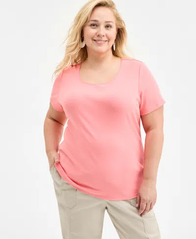 Style & Co Women's Plus Size Short-sleeve Scoop-neck Top, Exclusively At Macy's In Pink
