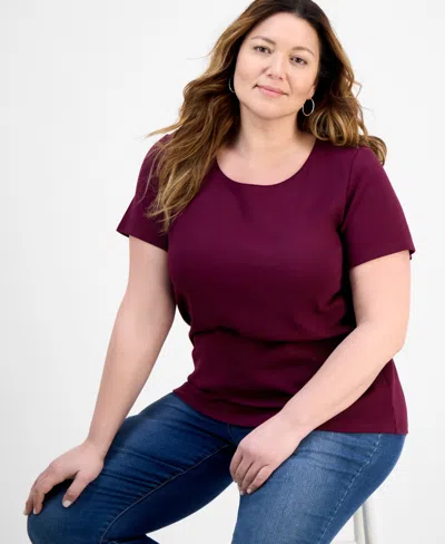 Style & Co Women's Plus Size Short-sleeve Scoop-neck Top, Exclusively At Macy's In Purple