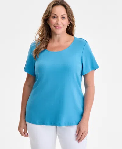 Style & Co Women's Plus Size Short-sleeve Scoop-neck Top, Exclusively At Macy's In Blue