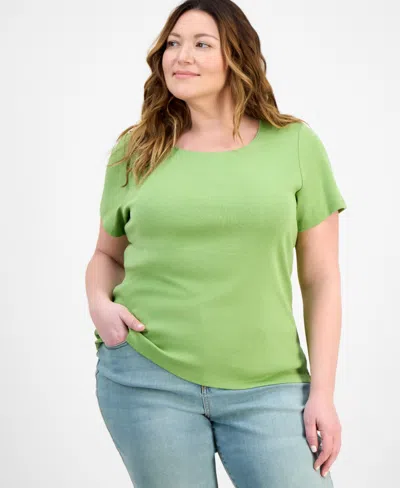 Style & Co Women's Plus Size Short-sleeve Scoop-neck Top, Exclusively At Macy's In Green