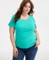 Style & Co Women's Plus Size Short-sleeve Scoop-neck Top, Exclusively At Macy's In Brt Aquama
