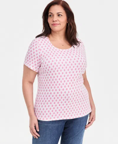 Style & Co Women's Plus Size Short-sleeve Scoop-neck Top, Exclusively At Macy's In Neutral