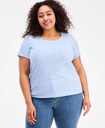 Style & Co Women's Plus Size Short-sleeve Scoop-neck Top, Exclusively At Macy's In Blue