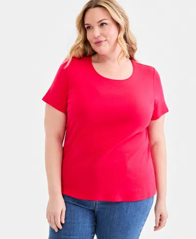 Style & Co Women's Plus Size Short-sleeve Scoop-neck Top, Exclusively At Macy's In Red