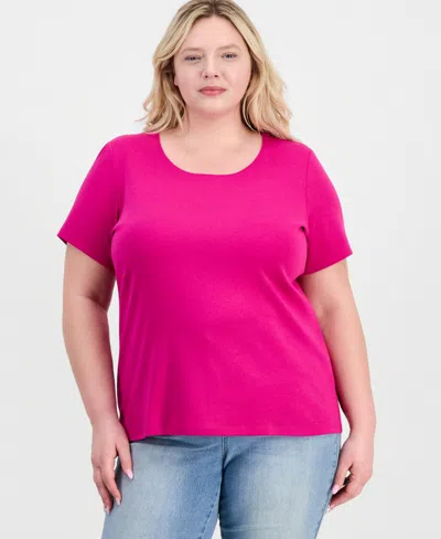 Style & Co Women's Plus Size Short-sleeve Scoop-neck Top, Exclusively At Macy's In Pink