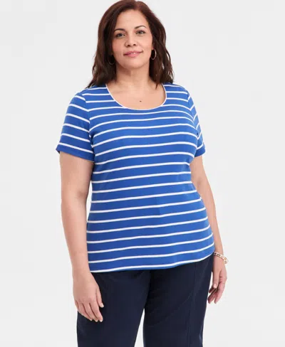Style & Co Women's Plus Size Short-sleeve Scoop-neck Top, Exclusively At Macy's In Blue