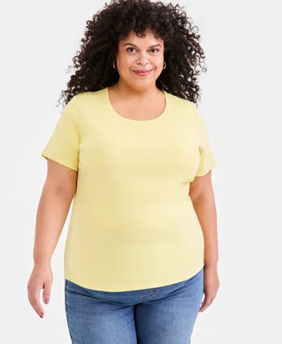 Style & Co Women's Plus Size Short-sleeve Scoop-neck Top, Exclusively At Macy's In Yellow