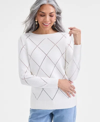 Style & Co Women's Pointelle Boat-neck Sweater, Macy's Exclusive In White