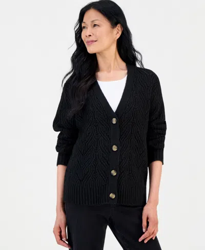 Style & Co Women's Pointelle Boyfriend Cardigan, Macy's Exclusive In Black