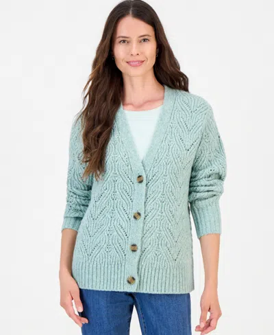 Style & Co Women's Pointelle Boyfriend Cardigan, Macy's Exclusive In Blue