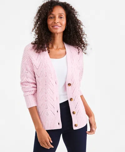Style & Co Women's Pointelle Boyfriend Cardigan, Macy's Exclusive In Pink