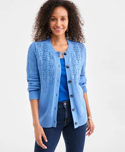Style & Co Women's Pointelle Crewneck Cardigan, Macy's Exclusive In Brown