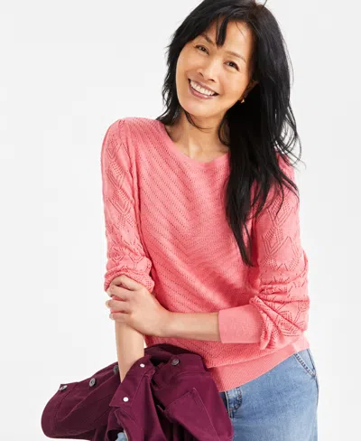 Style & Co Women's Pointelle Crewneck Sweater, Exclusively At Macy's In Coral Pink
